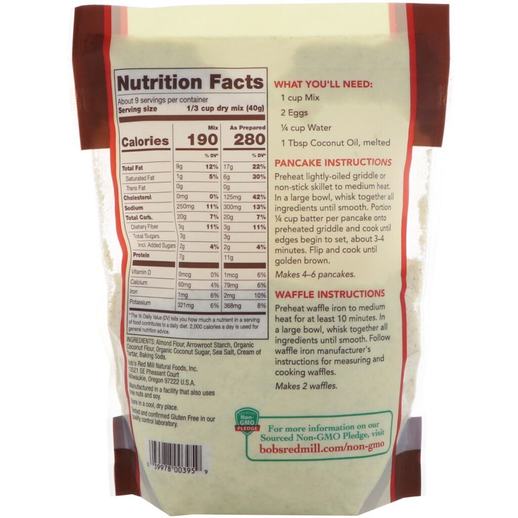 Bob's Red Mill, Paleo Pancake & Waffle Mix, Grain Free, Gluten Free, 13 oz (368 g) - Imagem 2