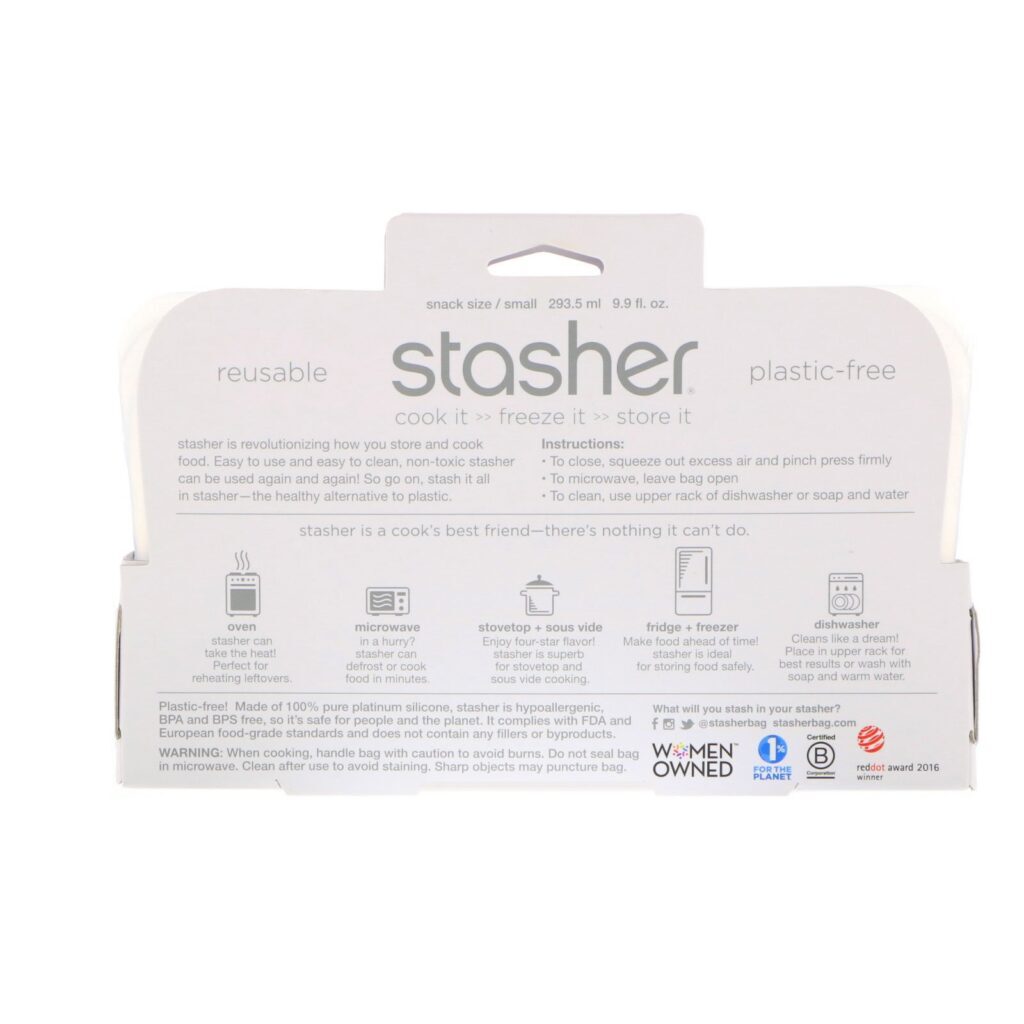 Stasher, Embalagem Reutilizável de Silicone para Alimentos, Tamanho de Lanche Pequenho, Transparente, 9,9 fl oz (293,5 ml) - Imagem 2