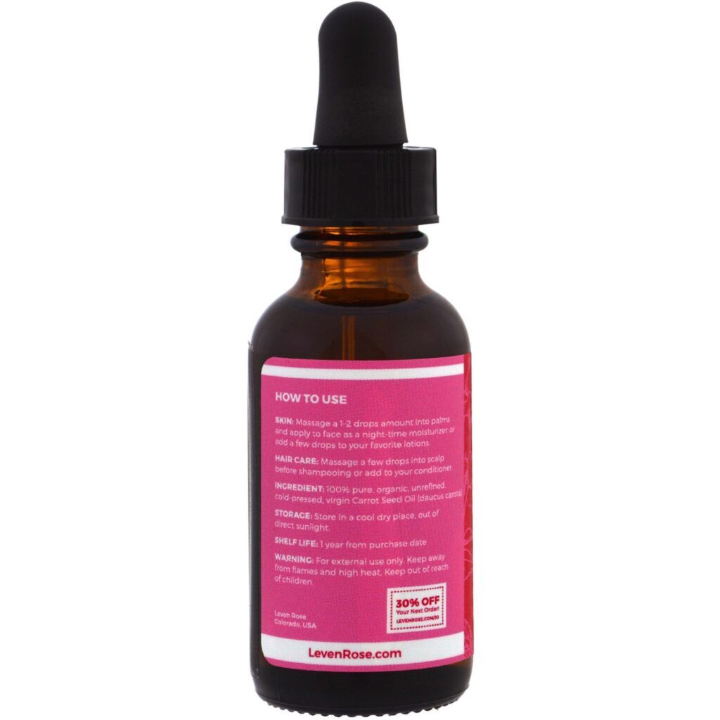 Leven Rose, Óleo de Semente de Cenoura 100% Puro e Orgânico, 30 ml (1 fl oz) - Imagem 2