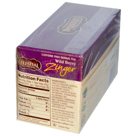 Celestial Seasonings, Chá de Ervas, Sem Cafeína, Frutas Vermelhas Selvagens Zinger, 20 Saquinhos de Chá, 1,7 oz. (47 g) - Image 2