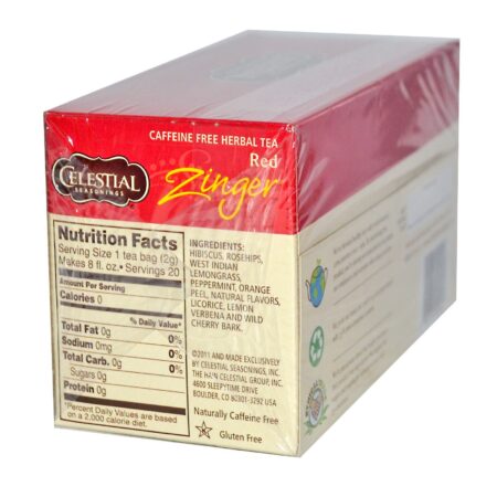 Celestial Seasonings, Chá de Ervas, Sem Cafeína, Zinger Vermelho Revigorante, 20 sacos de chá, 1,7 onças (49 g) cada - Image 2