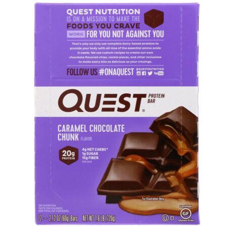 Quest Nutrition, Barra de Proteína, Pedaços de Chocolate com Caramelo, 12 Barras, 2,12 oz (60 g) Cada - Image 2