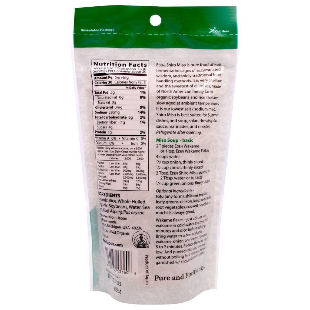 Eden Foods, Shiro Miso orgânico certificado, 12,1 oz. (345 g) - Imagem 2