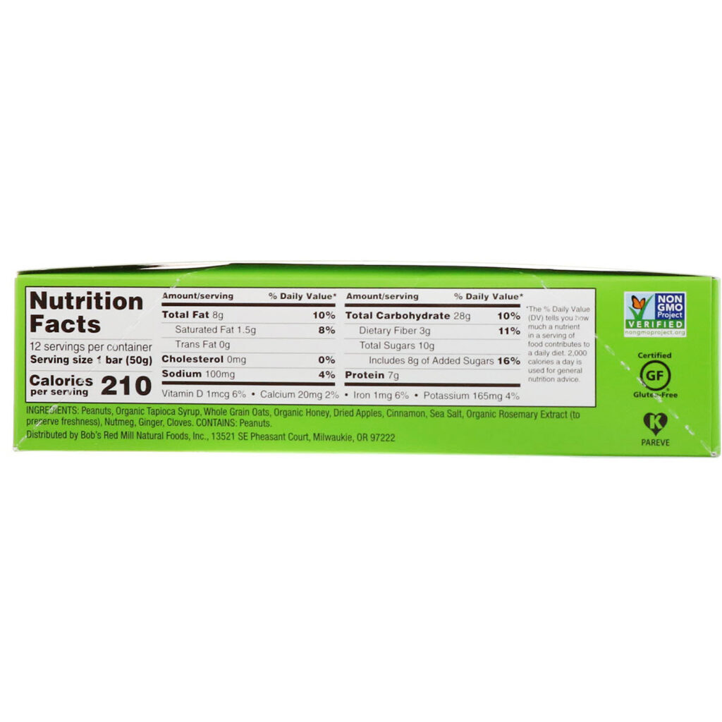Bob's Red Mill, Bob's Better Bar, Peanut Butter Apple Spice & Oats, 12 Bars, 1.76 oz (50 g) Each - Imagem 3