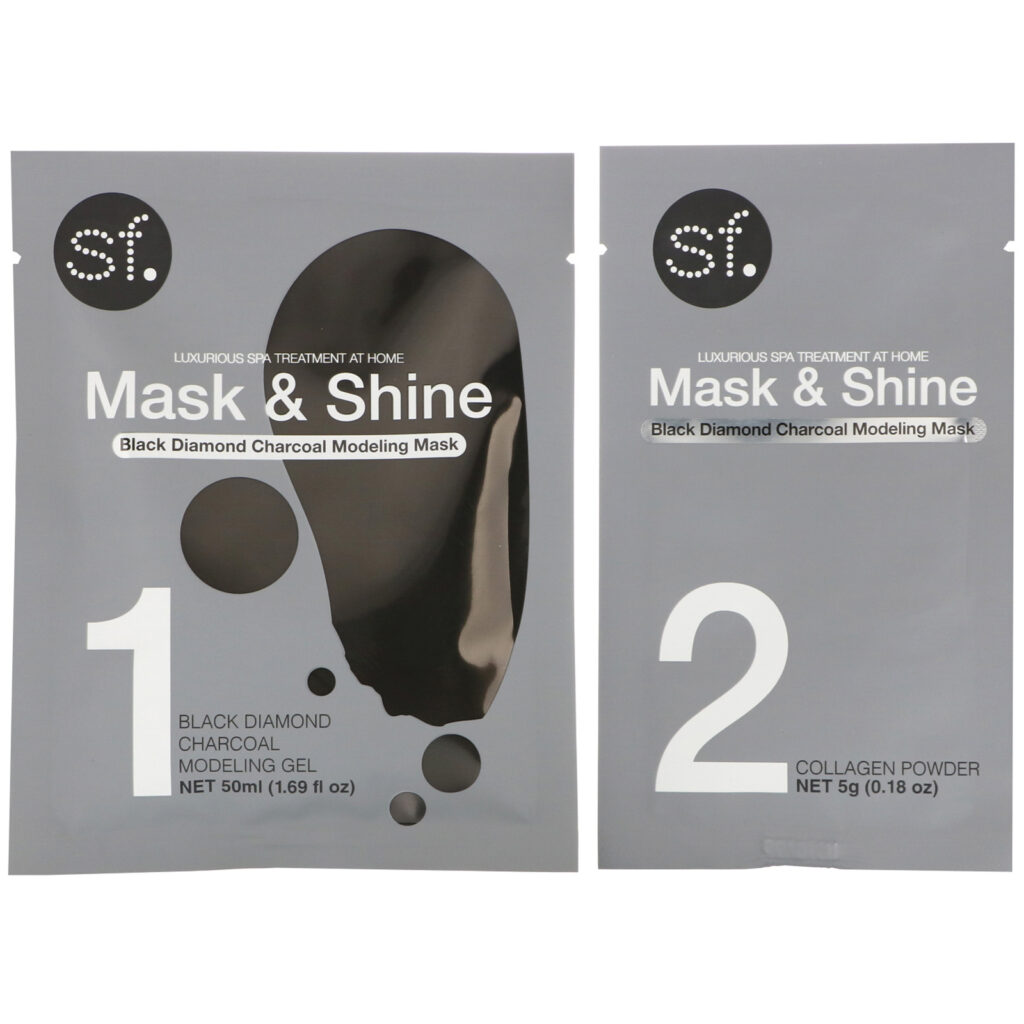 SFGlow, Mask & Shine, Black Diamond Charcoal Modeling Mask, 4 Piece Kit - Imagem 3