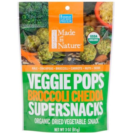 Made in Nature, Pipocas de Vegetais Orgânicas, Supersnacks de Brócolis e Cheddar, 85 g