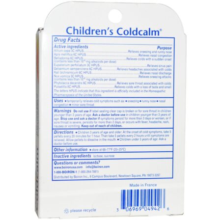 Boiron, Coldcalm, Children's Cold Relief, 3+ and Older, 2 Tubes, Approx 80 Quick Disolving Pellets Each - Image 2