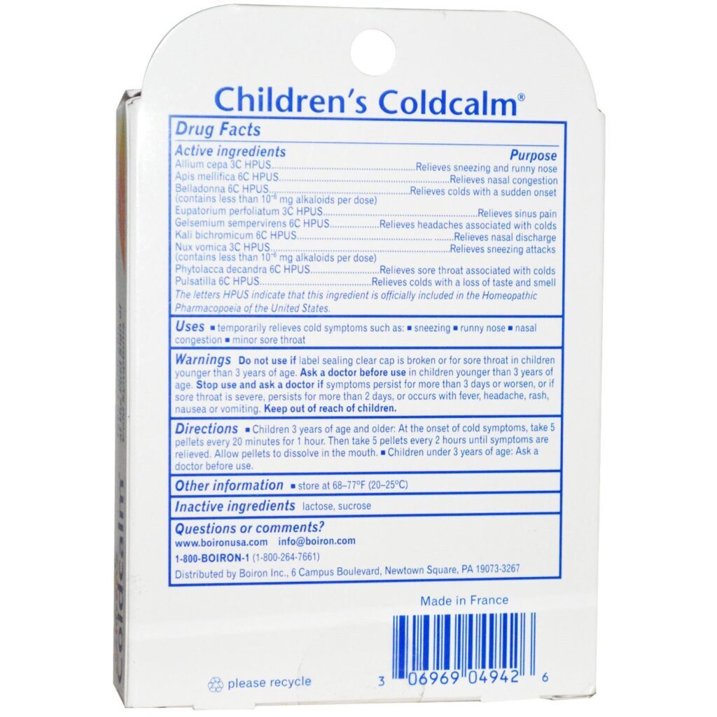 Boiron, Coldcalm, Children's Cold Relief, 3+ and Older, 2 Tubes, Approx 80 Quick Disolving Pellets Each - Imagem 2