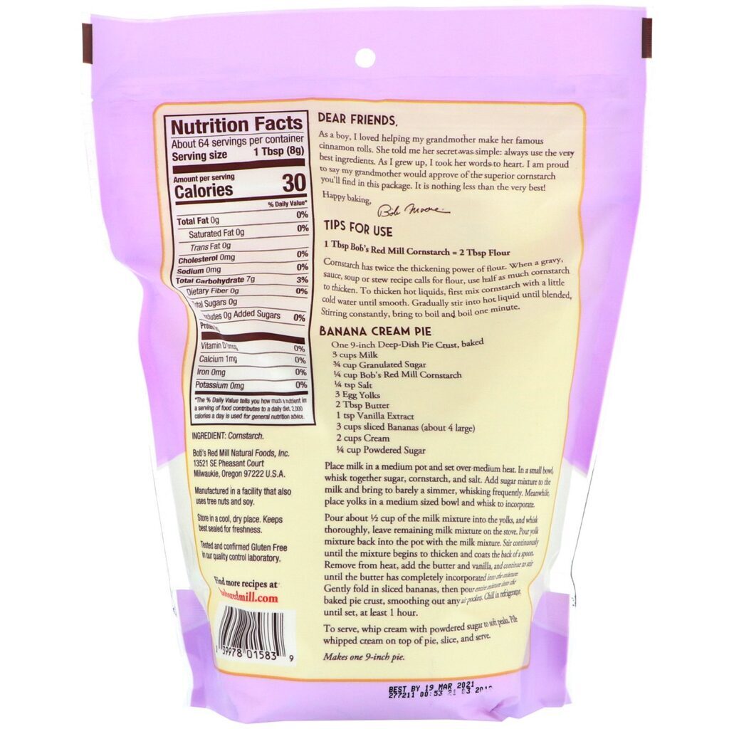 Bob's Red Mill, Amido de Milho, Sem Glúten, 18 oz (510 g) - Imagem 2