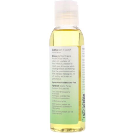 Now Foods, Solutions, Óleo de Abacate Orgânico, 4 fl oz (118 ml) - Imagem 2