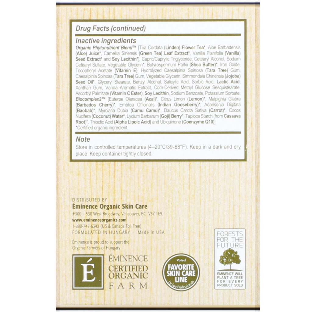 Eminence Organics, Vanilla Latte Tinted Moisturizer, SPF 25, Light, 1.2 fl oz (35 ml) - Imagem 4