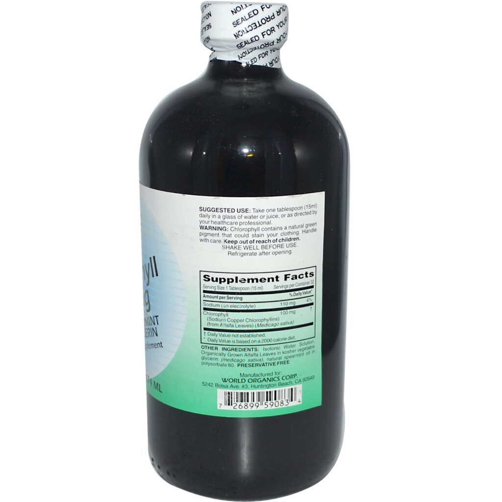 World Organic, Liquid Chlorophyll with Spearmint and Glycerin, 100 mg, 16 fl oz (474 ml) - Imagem 2