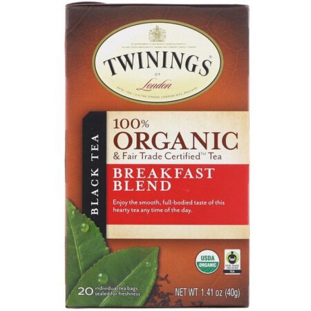 Twinings, Chá Preto 100% Orgânico, Mistura para Café da Manhã, 20 sacos de chá, 1,41 onças (40 g)