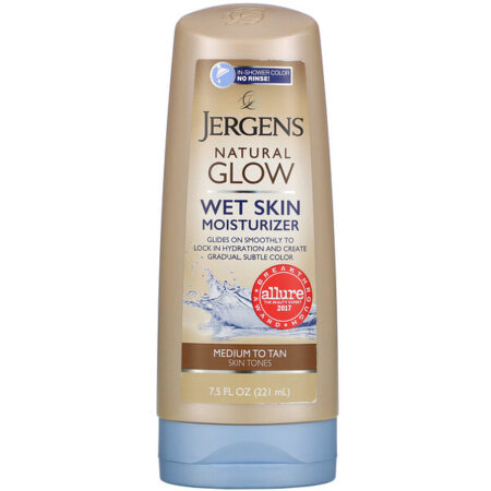 Jergens, Natural Glow, Hidratante para pele molhada, pele média a bronzeada, 221 ml