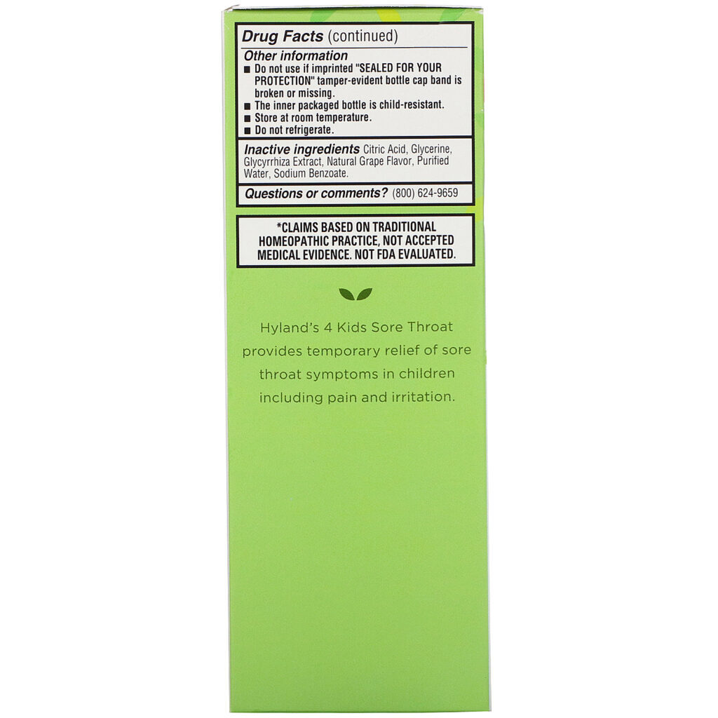 Hyland's, 4 Kids, Sore Throat, 2-12 Years, 4 fl oz (118 ml) - Imagem 3