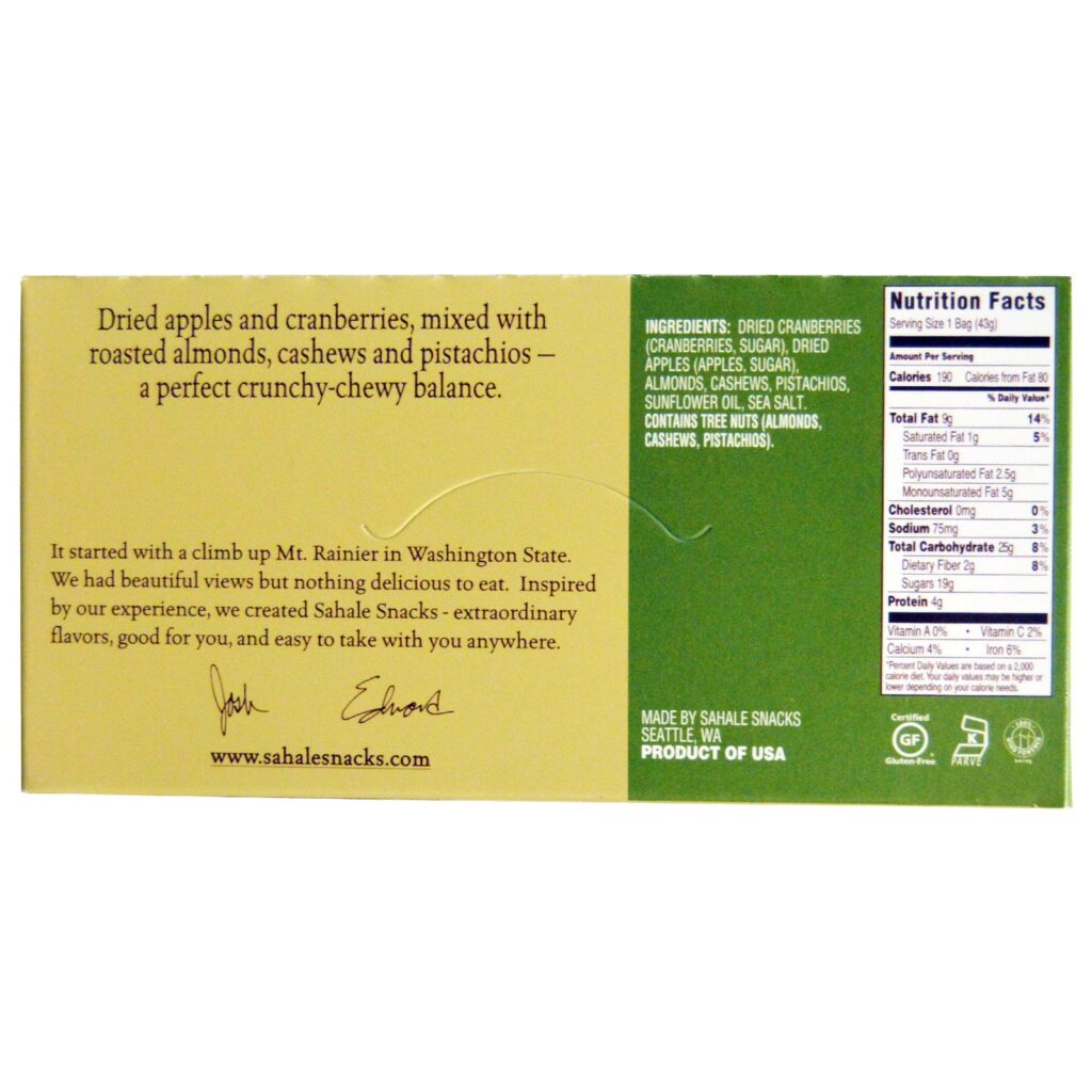 Sahale Snacks, Trail Mix, Mistura de Frutas Clássicas e Nozes, 9 Pacotes, 42,5 g (1,5 oz) Cada - Imagem 2