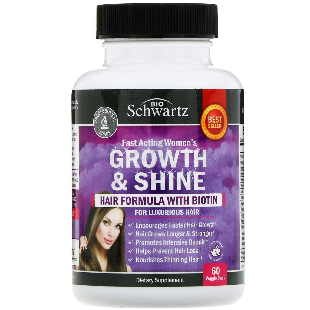 BioSchwartz, Fast Acting Women's Growth & Shine, Fórmula para os Cabelos com Biotina, 60 Cápsula Vegetais - Imagem 3