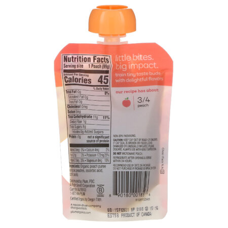 Plum Organics, Organic Baby Food, Stage 1, Just Peaches, 6 Poches, 3.5 oz (99 g) Each - Image 3