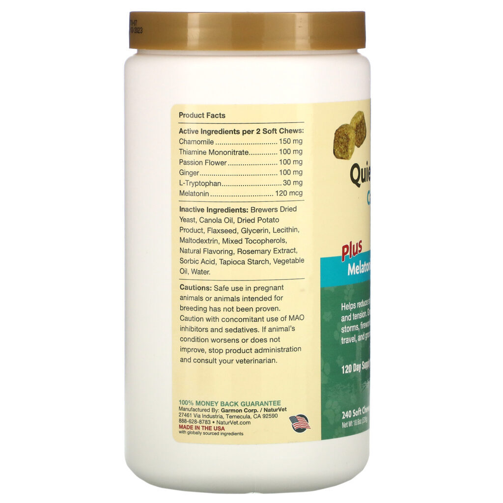 NaturVet, Quiet Moments Calming Aid, Plus Melatonin, 30 Day Supply, 70 Soft Chews - Imagem 2
