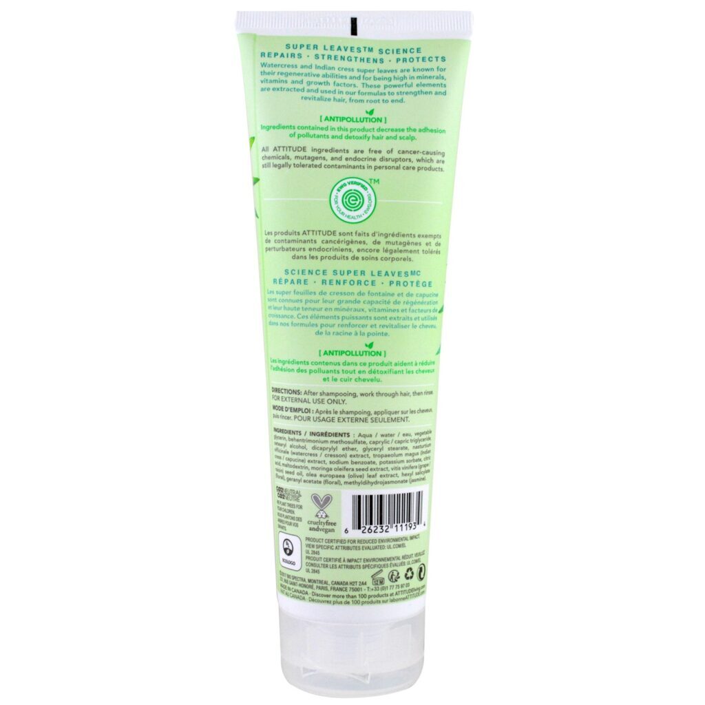 ATTITUDE, Super Leaves Science, Condicionador Natural, Nutritivo e Fortalecedor, Óleo de Semente de Uva e Folhas de Oliva, 8 oz (240 ml) - Imagem 2