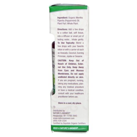 Nature's Answer, Óleo Essencial Orgânico, 100% Pura Menta, 0.5 fl oz (15 ml) - Imagem 2