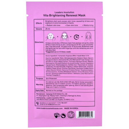 Leaders, Vita Brightening Renewal Mask, 1 Sheet, 25 ml - Image 2