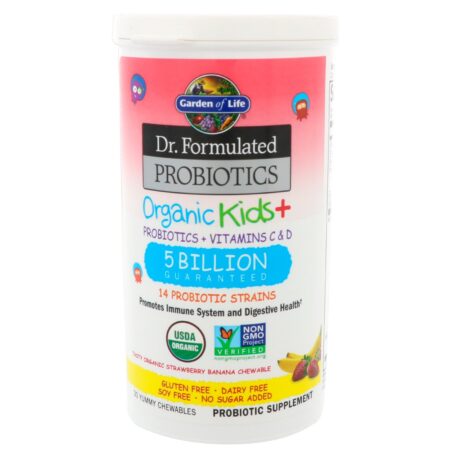 Garden of Life, Dr. Formulated Probióticos, Kids Orgânico +, Banana e Morango Orgânicos Deliciosos, 30 Deliciosos Mastigáveis - Image 3