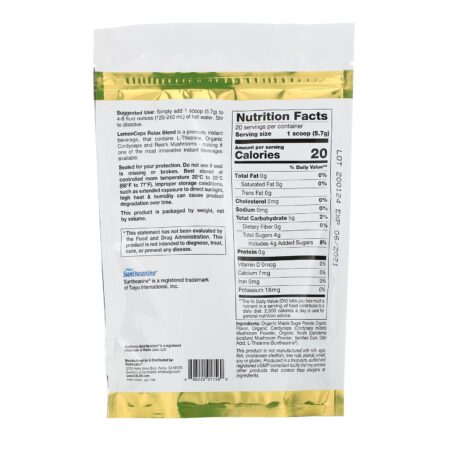 California Gold Nutrition, LemonCeps, Mistura Relaxante de Bebida Instantânea com L-Teanina, Reishi Orgânico e Cogumelo Cordyceps, 114 g (4,02 oz) - Image 2