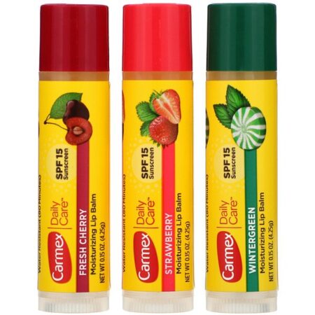 Carmex, Daily Care, Bálsamo Labial Hidratante, Variedade, SPF 15, Pacote com 3, 4,25 g (0,15 oz) Cada