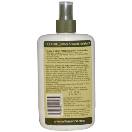 All Terrain, Armadura herbal, repelente natural de insetos, spray sem DEET, 8,0 fl. oz. (240 mL) - Image 2