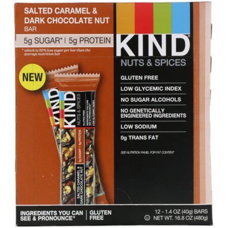 KIND Bars, Nuts & Spices, Salted Caramel & Dark Chocolate Nut, 12 Bars, 1.4 oz (40 g) Each - Image 2