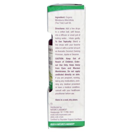 Nature's Answer, Óleo Essencial Orgânico, 100% Pura Árvore do Chá, 0,5 fl oz / 15 ml - Image 2