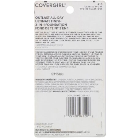 Covergirl, Outlast All-Day Ultimate Finish, Base 3 em 1, 410 Marfim clássico, 11 g - Image 3