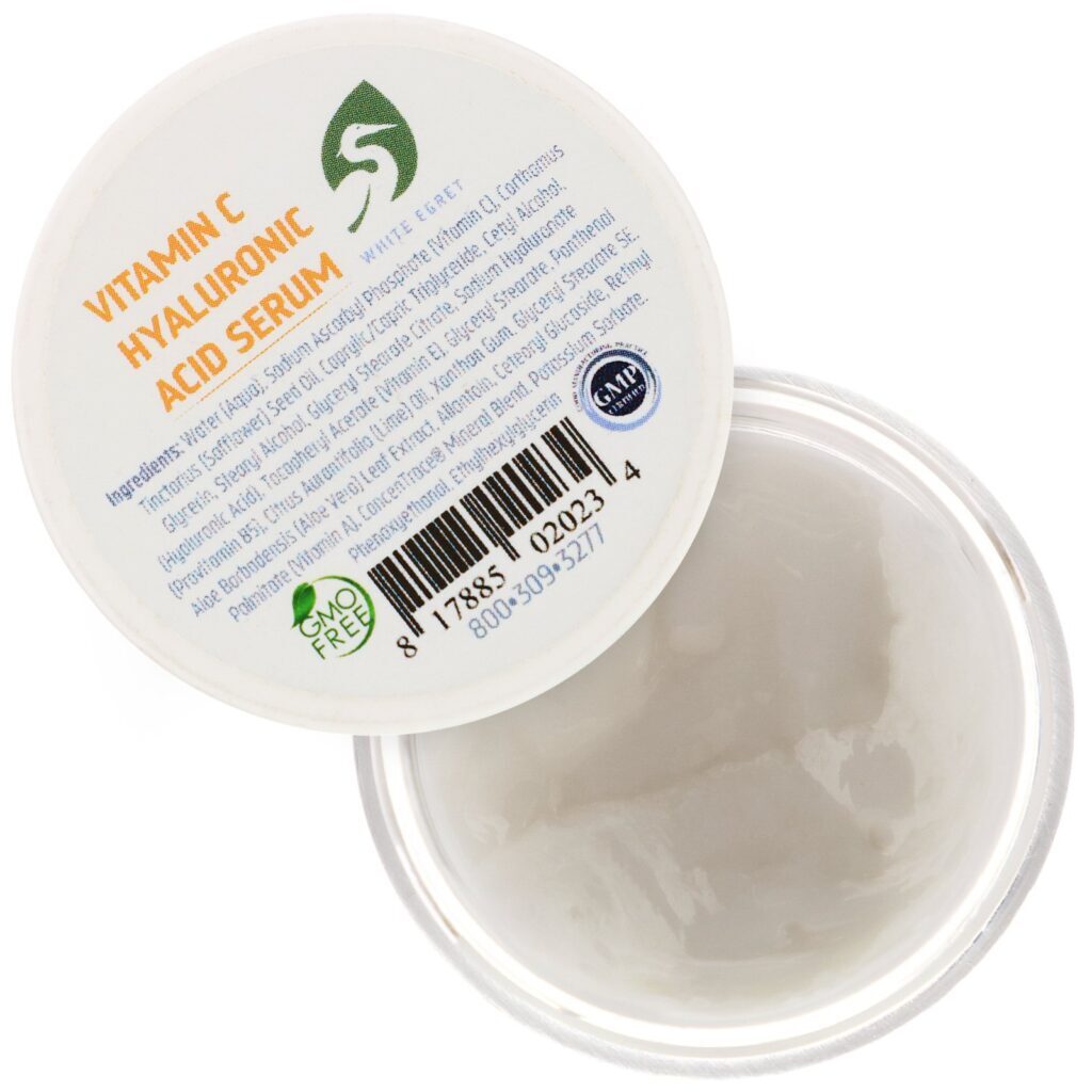 White Egret Personal Care, Sérum de vitamina C e ácido hialurônico, 0,5 oz - Imagem 2