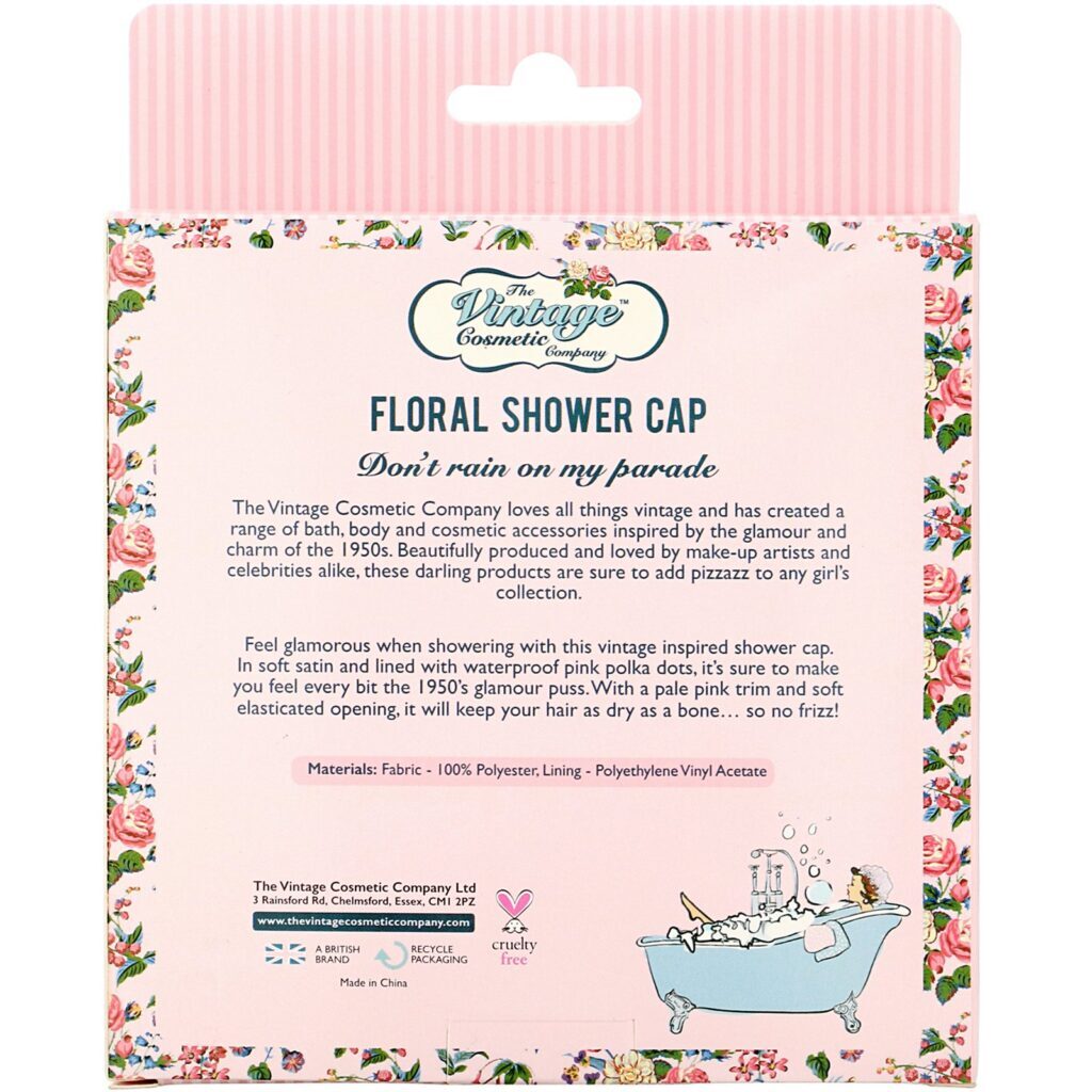 The Vintage Cosmetic Co., Shower Cap, Pink Floral Satin, 1 Count - Imagem 3