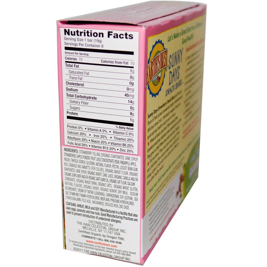 Earth's Best, Organic Sunny Days Snack Bars, Strawberry, 8 Bars, 0.67 oz (19 g) Each - Imagem 2