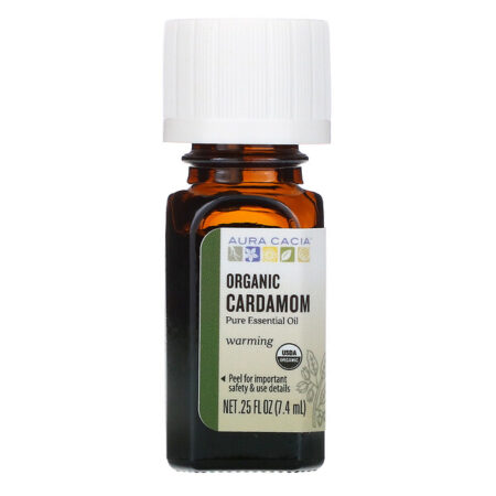 Aura Cacia, Óleo Essencial Puro, Cardamomo Orgânico, 7,4 ml (0,25 fl oz)