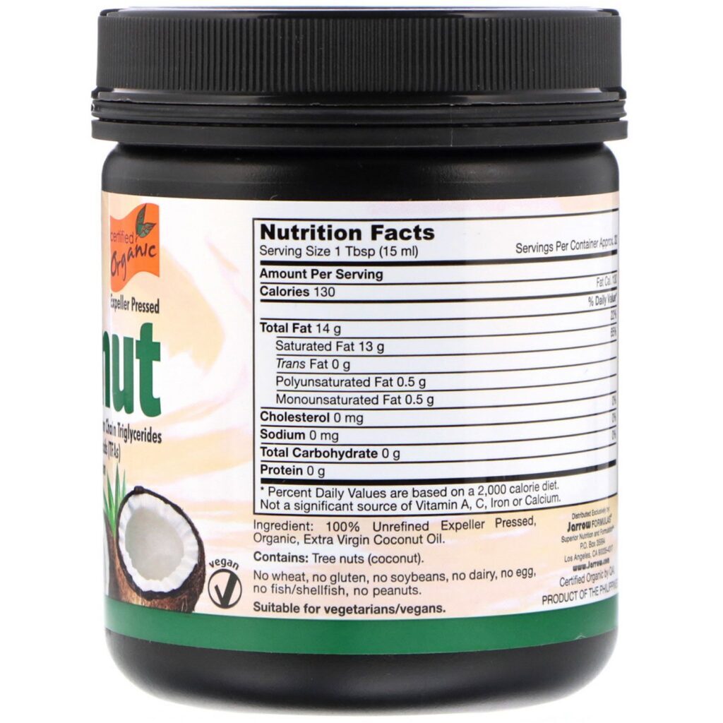 Jarrow Formulas, Óleo de Coco Orgânico Extra Virgem, Prensado a Frio, 473 ml (16 fl oz) - Imagem 2