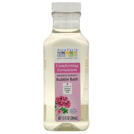 Aura Cacia, Banho de Espuma de Aromaterapia, Gerânio Reconfortante, 13 fl oz (384 ml)