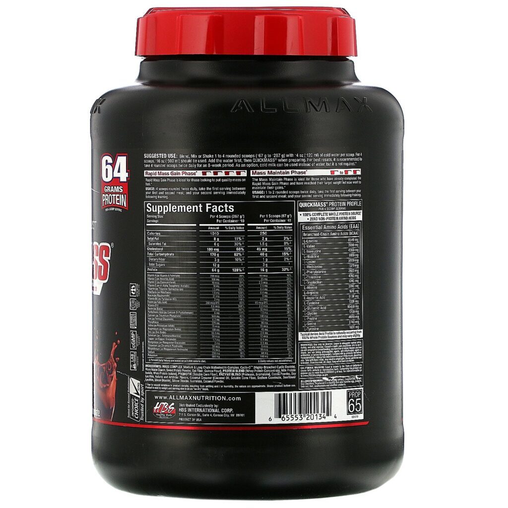 ALLMAX Nutrition, QuickMass Rapid Mass Gain Catalyst, Chocolate, 2,72 kg (6 lbs) - Imagem 2