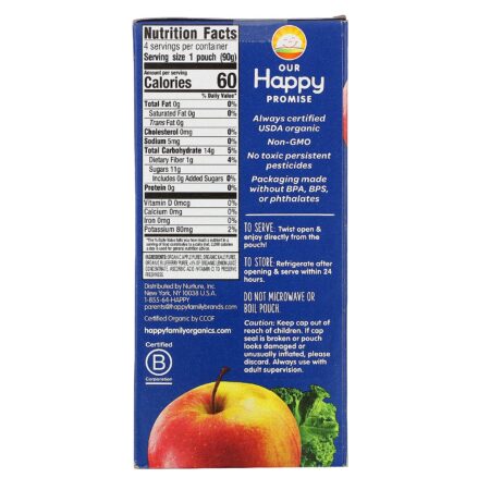 Happy Family Organics, Happy Kid, Organic Apple, Kale, & Blueberry, 4 Pouches, 3.17 oz (90 g) Each - Image 2