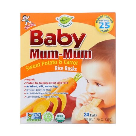 Hot Kid, Baby Mum-Mum, Roscas de Batata-Doce Orgânica e Cenoura, 24 Roscas, 50 g (1,76 oz) Cada