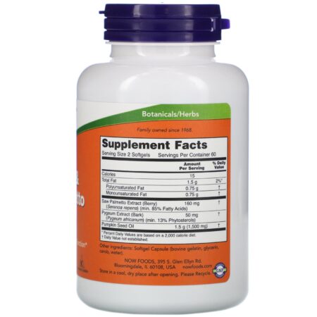 Now Foods, Pygeum e Saw Palmetto, 120 Cápsulas Softgel - Image 2