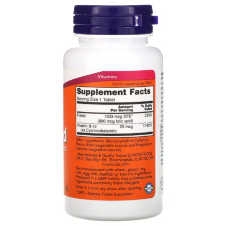 Now Foods, Ácido Fólico, 800 mcg, 250 Comprimidos - Image 2