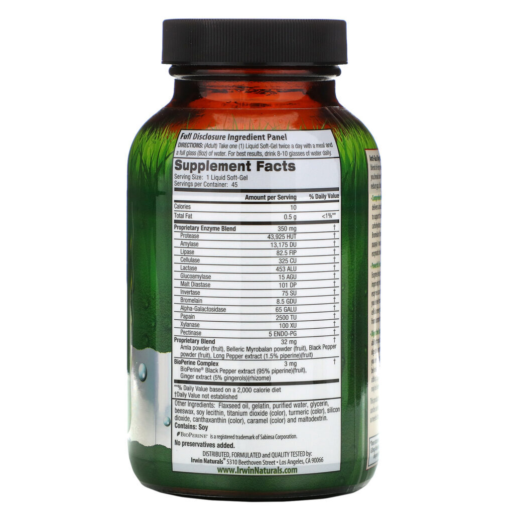 Irwin Naturals, Enzimas Digestivas Antigases, 45 Cápsulas em Gel - Imagem 2