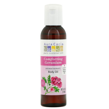 Aura Cacia, Óleo Corporal de Aromaterapia, Gerânio Reconfortante, 4 fl oz (118 ml)