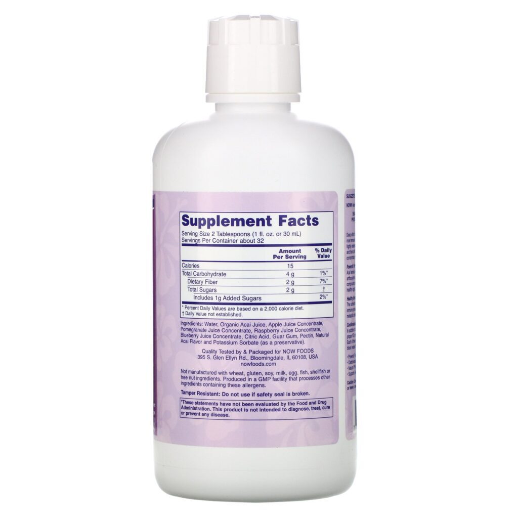 Now Foods, Suco de Superfrutas, Açaí, 32 fl oz (946 ml) - Imagem 2