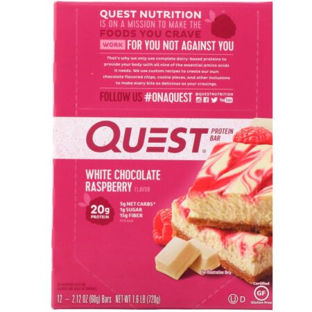 Quest Nutrition, Barra de Proteínas, Framboesa e Chocolate Branco, 12 Barras, 60 g (2,12 oz) Cada - Image 2