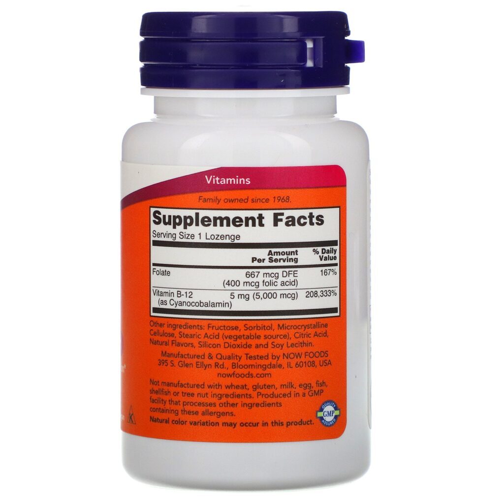 Now Foods, B-12, 5.000 mcg, 60 Pastilhas - Imagem 2