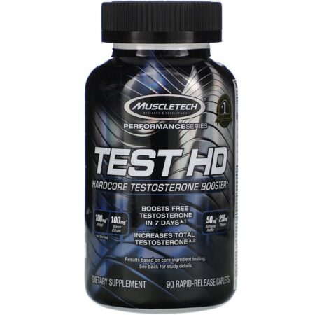 Muscletech, Performance Series, Test HD, Hardcore Testosterone Booster, 90 Cápsulas de Liberação Rápida